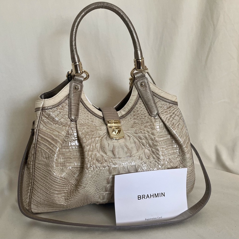 Brahmin Elisa Limestone Tri-Textured Leather Purses - Picture 2 of 16